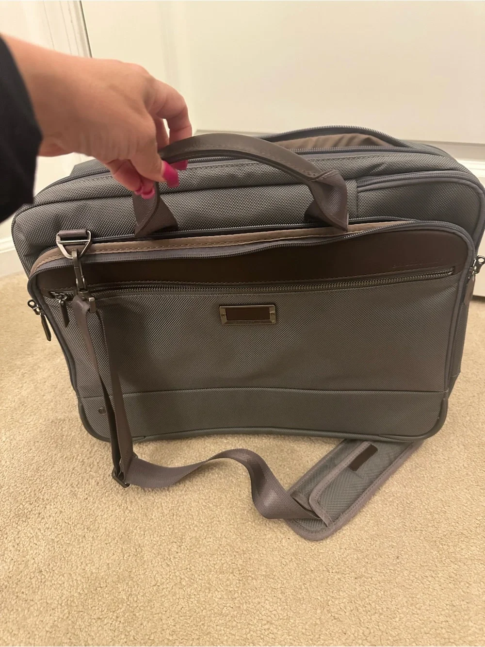 Briggs & Riley Gray and Brown Laptop Briefcase with Shoulder Strap